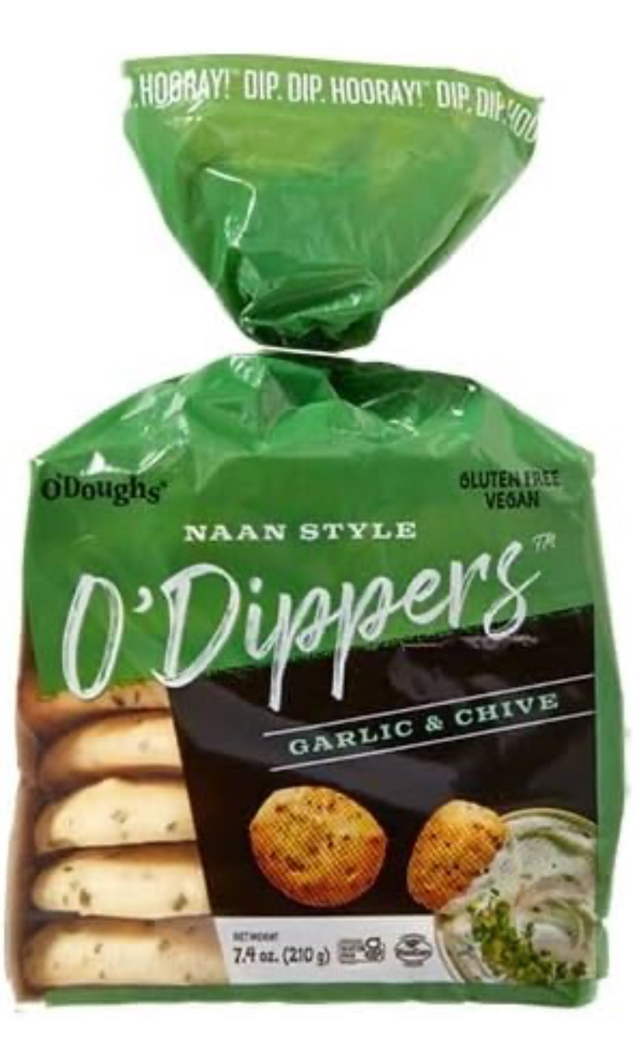 O'Doughs Gluten Free and Vegan Naan Style O'Dippers Mixed Flatbreads, Garlic & Chive,  Original 7.4 oz - Pack of 4