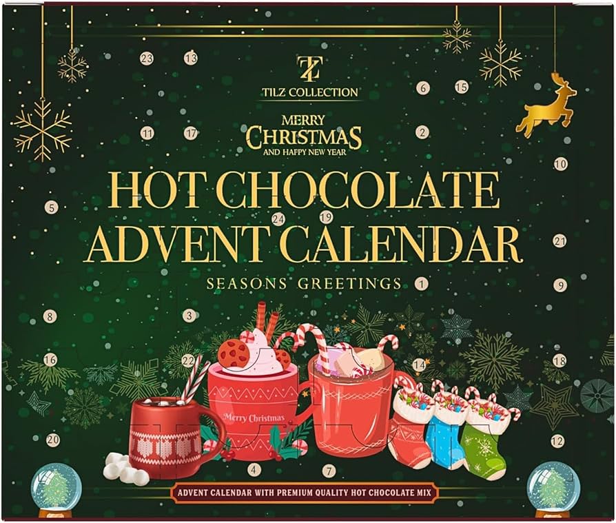 Hot Chocolate Advent Calendar 2025 - Gourmet Luxury 24 Hot Chocolate Selection Variety Flavors
