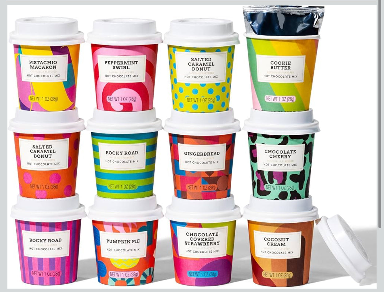 BomBombs, Hot Chocolate Mix Gift Set with Mini Cup Packaging, Dessert Flavors Include Rocky Road, Cookies Butter, Pumpkin Pie & More, Set of 12