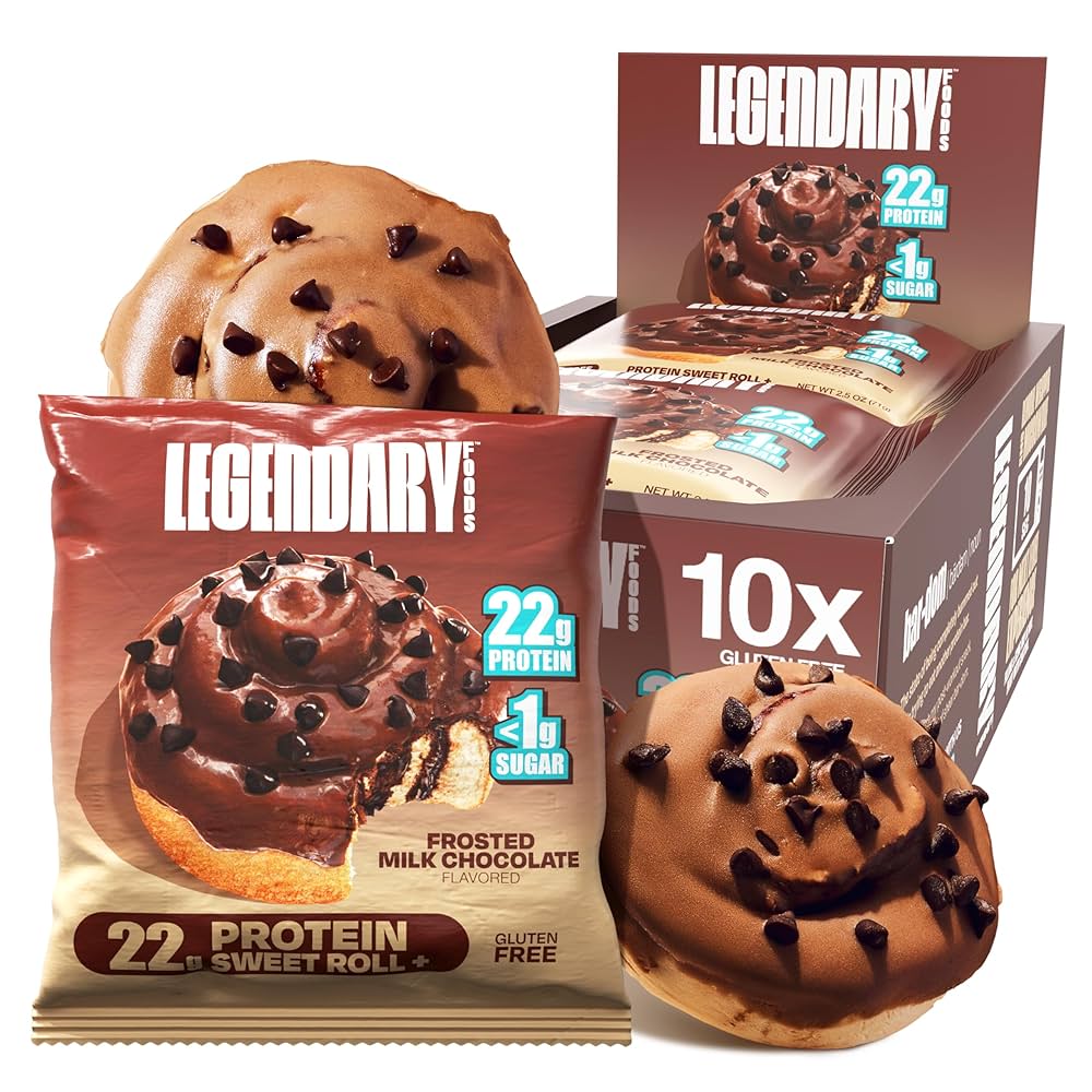 Legendary Foods 22g Protein Frosted Milk Chocolate Cinnamon Roll - Premium High Protien Bars, Low Carb Meal Replacement Snack, Low Glycemic Index, Gluten Free Snacks - Sweet Zero Sugar, Keto and Diabetic Friendly – Pack of 10