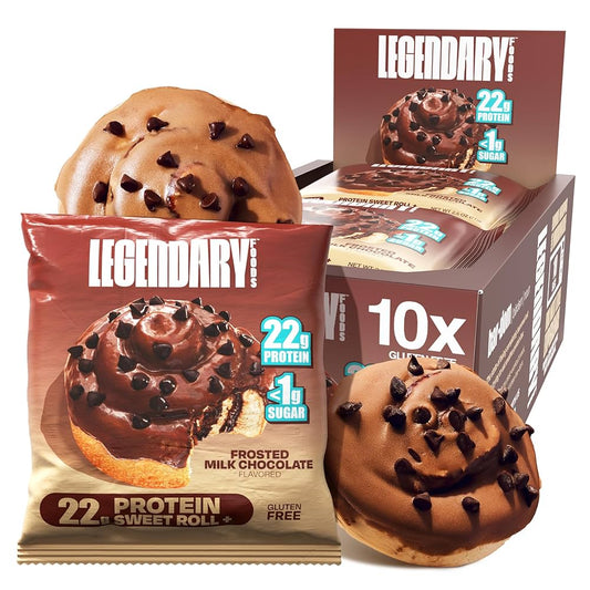 Legendary Foods 22g Protein Frosted Milk Chocolate Cinnamon Roll - Premium High Protien Bars, Low Carb Meal Replacement Snack, Low Glycemic Index, Gluten Free Snacks - Sweet Zero Sugar, Keto and Diabetic Friendly – Pack of 10