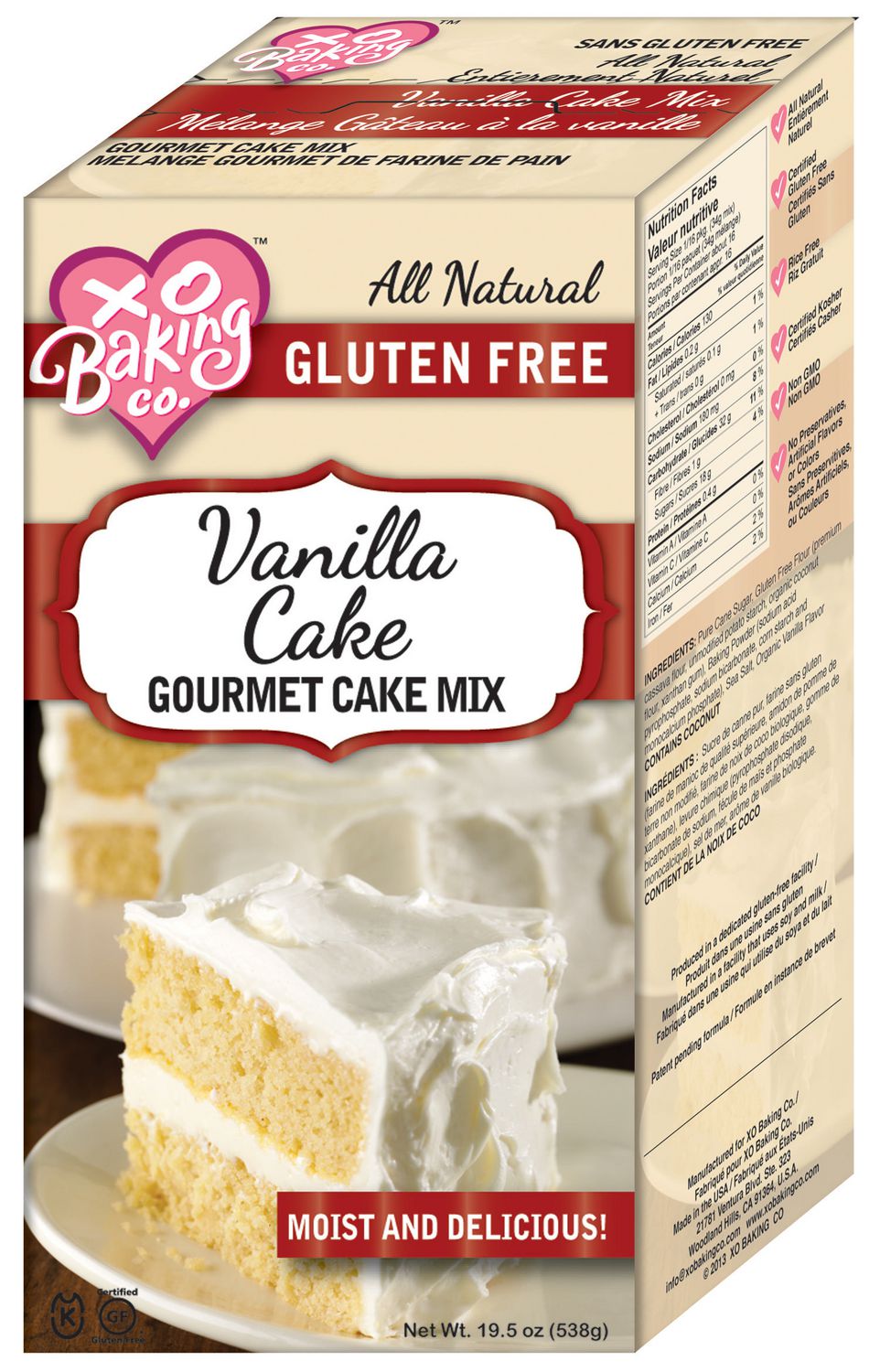 Gluten Free Vanilla Cake Gourmet Cake Mix - Non-GMO, Kosher, Rice Free, Soy Free, Dairy Free, Peanut Free, No Preservatives, No Artificial Flavors or Colors - 19.5 oz