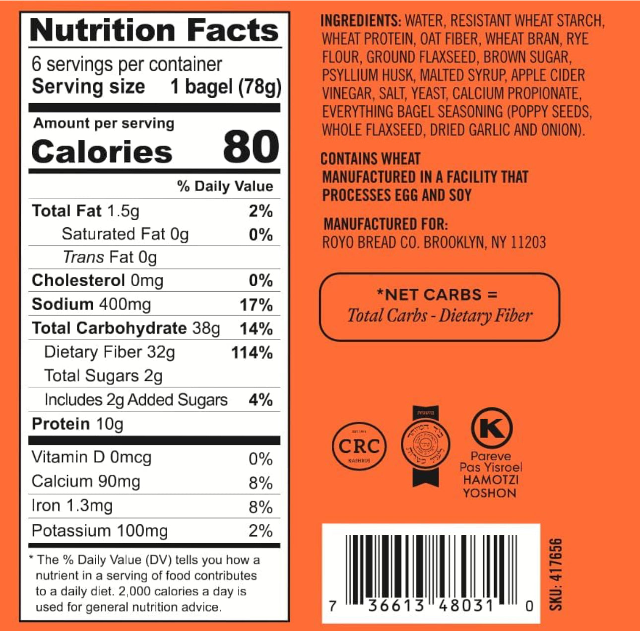 Royo Bread Co Low Carb Artisan Bread and Everything Bagels, 30-80 Calories Artisan Bread & Bagels - Pack of 2