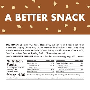 Rip Van Chocolate Hazelnut Wafer Cookies - Keto, Non-GMO, Healthy Snacks, Low Carb & Low Sugar (2g), Low Calorie, Vegan - includes 16