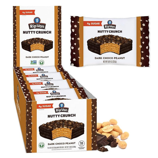 Rip Van Dark Chocolate Peanut Butter Wafer Cookies - Keto, Non-GMO, Healthy Snacks, Low Carb & Low Sugar (2g), Low Calorie, Vegan - includes 16 - Pack of 3