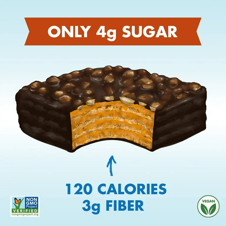 Rip Van Dark Chocolate Peanut Butter Wafer Cookies - Keto, Non-GMO, Healthy Snacks, Low Carb & Low Sugar (2g), Low Calorie, Vegan - includes 16