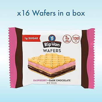 Rip Van Raspberry & Dark Chocolate Wafer Cookies - Keto, Non-GMO, Healthy Snacks, Low Carb & Low Sugar (2g), Low Calorie, Vegan - includes 16 - Pack of 3