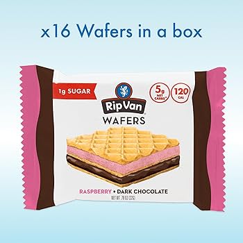 Rip Van Raspberry & Dark Chocolate Wafer Cookies - Keto, Non-GMO, Healthy Snacks, Low Carb & Low Sugar (2g), Low Calorie, Vegan - includes 16