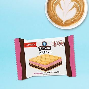 Rip Van Raspberry & Dark Chocolate Wafer Cookies - Keto, Non-GMO, Healthy Snacks, Low Carb & Low Sugar (2g), Low Calorie, Vegan - includes 16 - Pack of 3