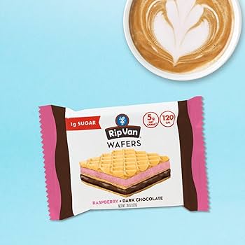 Rip Van Raspberry & Dark Chocolate Wafer Cookies - Keto, Non-GMO, Healthy Snacks, Low Carb & Low Sugar (2g), Low Calorie, Vegan - includes 16