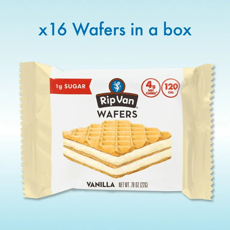 Rip Van Vanilla Wafer Cookies - Keto, Non-GMO, Healthy Snacks, Low Carb & Low Sugar (2g), Low Calorie, Vegan - includes 16
