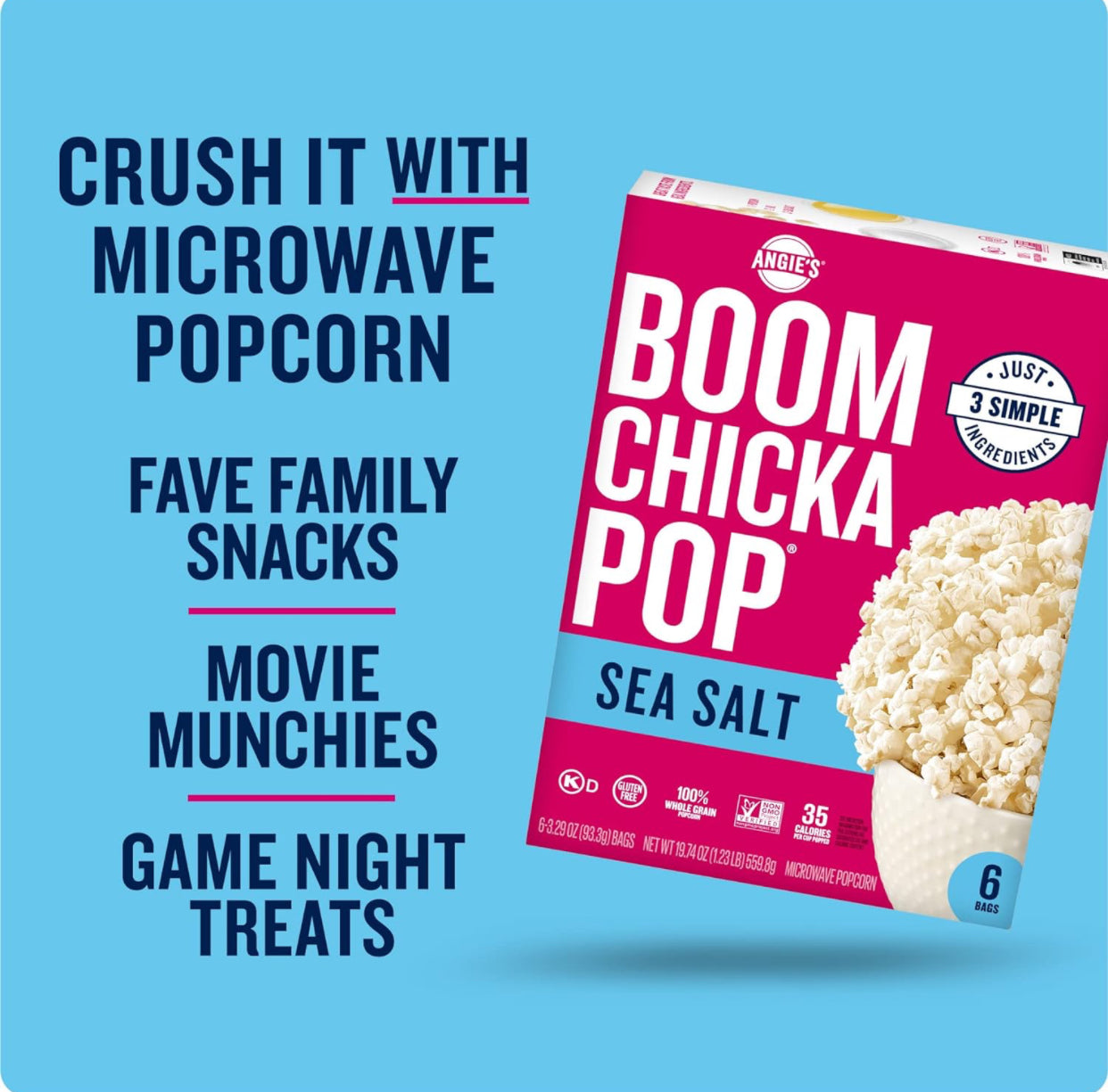 Angie's BOOMCHICKAPOP Sea Salt Microwave Popcorn, (6) 3.29 oz. bags