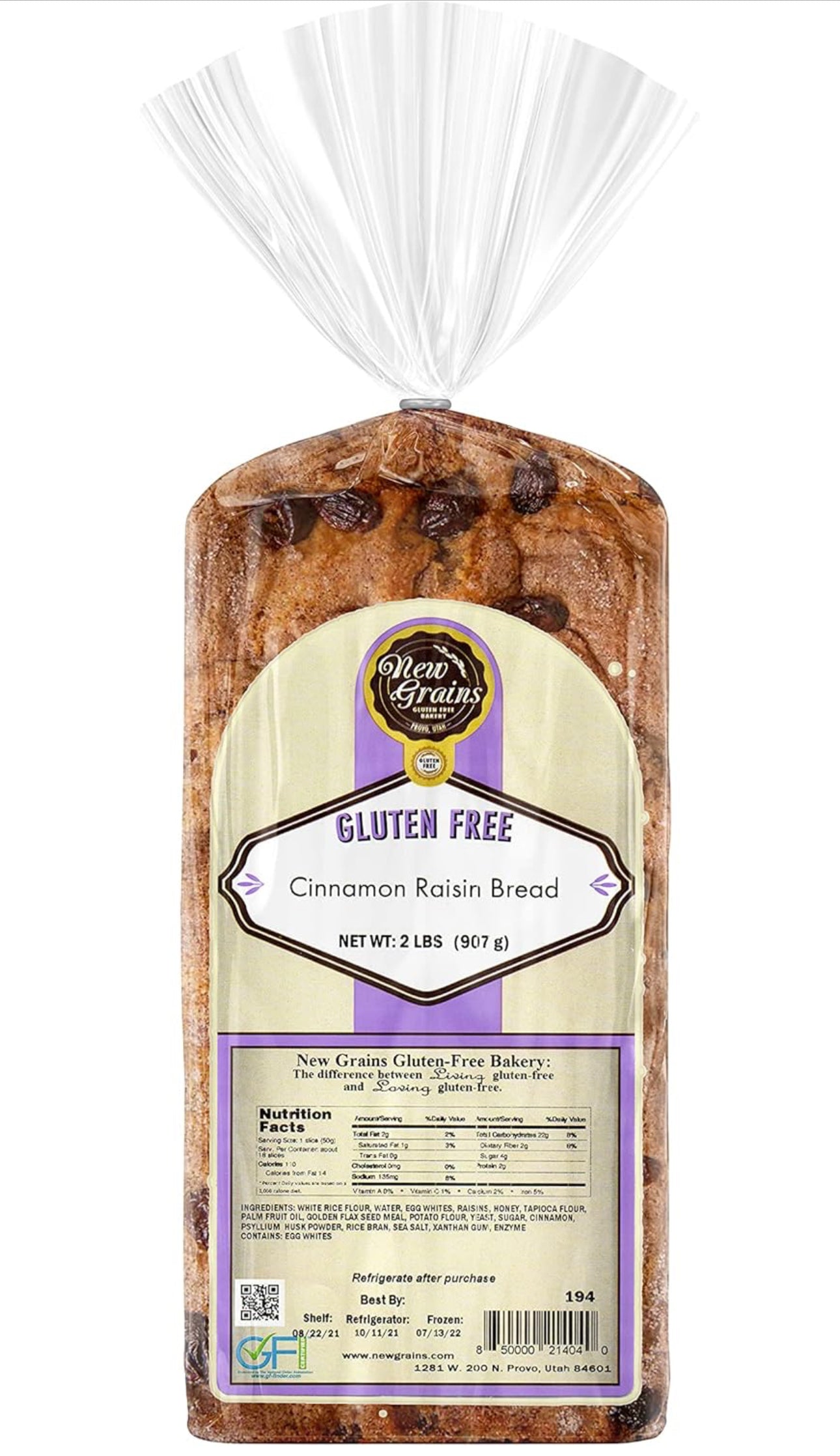 New Grains Artisan Gluten Free Cinnamon Raisin Bread - 2 lb each |