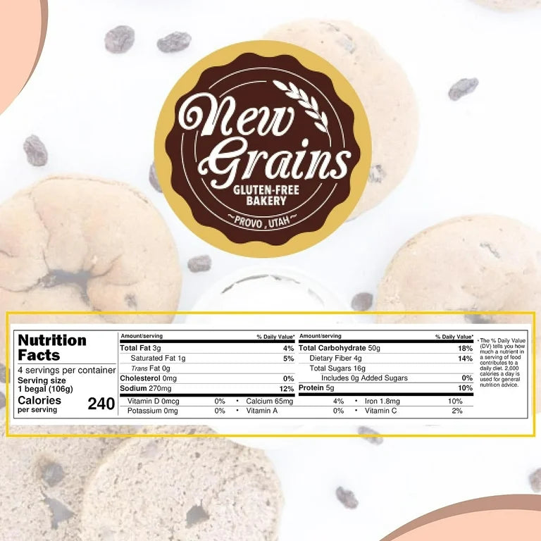 New Grains Artisan Gluten Free Cinnamon Raisin Bagels - Pack of 2