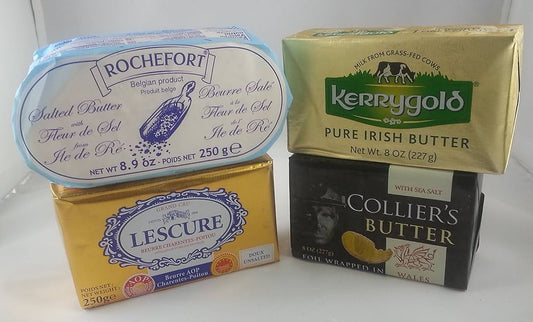 European Butter Variety Collection - Kerrygold Irish (8 oz), Rochefort Belgian (8.9 oz), Lescure French (8.9 oz), Collier's Wales