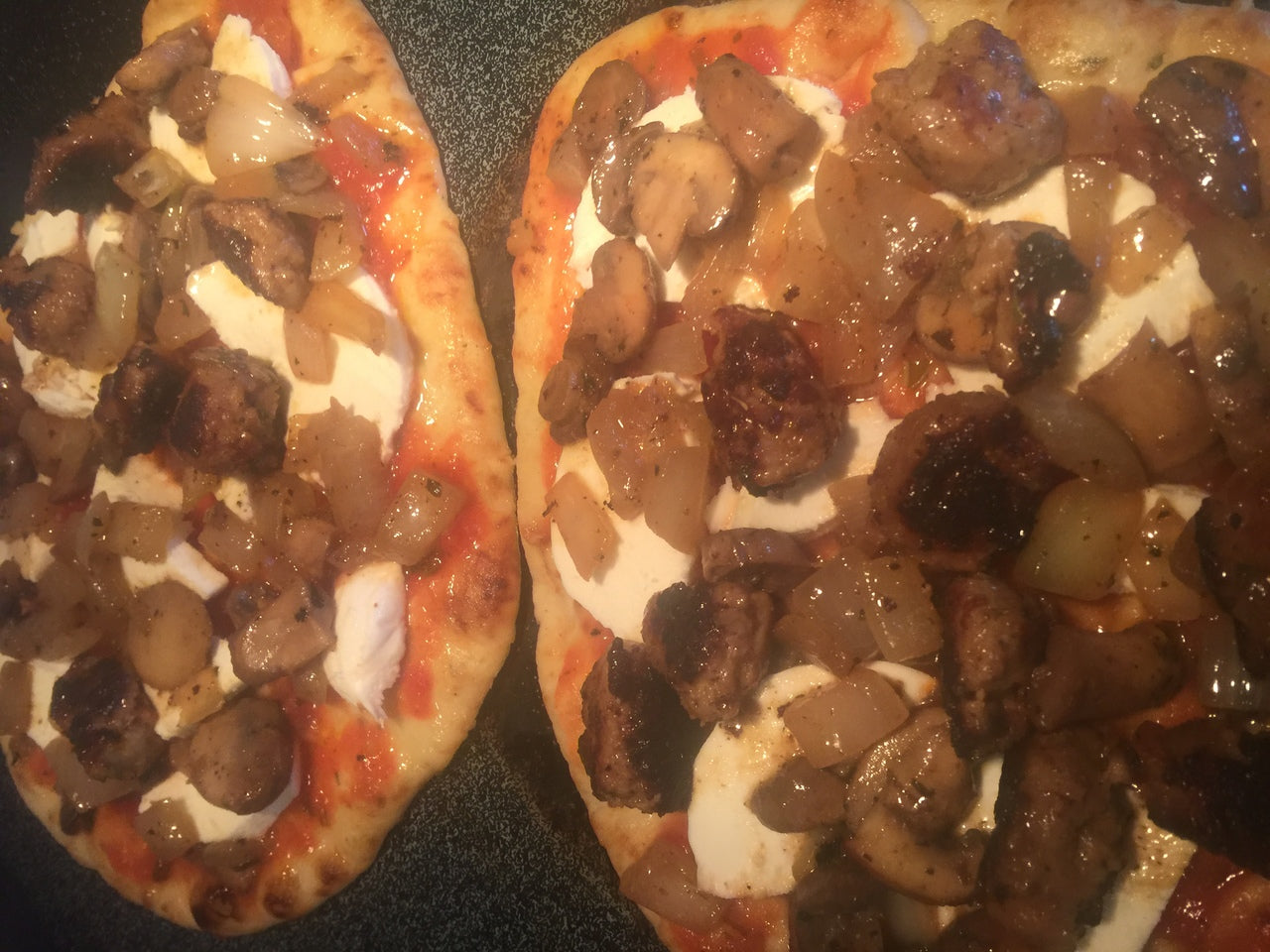 Sausage, Onion, Mushroom & Mozzarella Naan Pizza