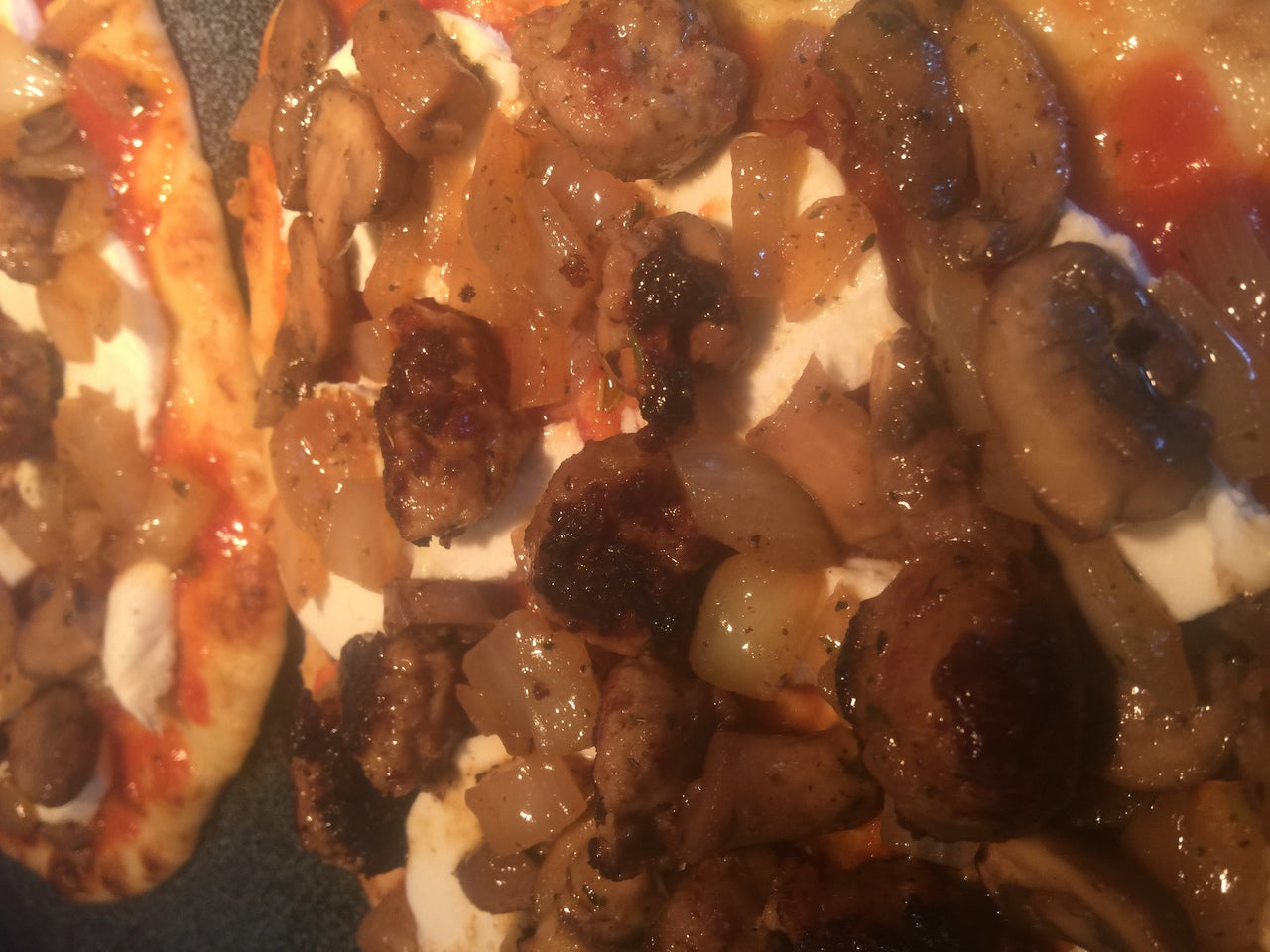 Sausage, Onion, Mushroom & Mozzarella Naan Pizza