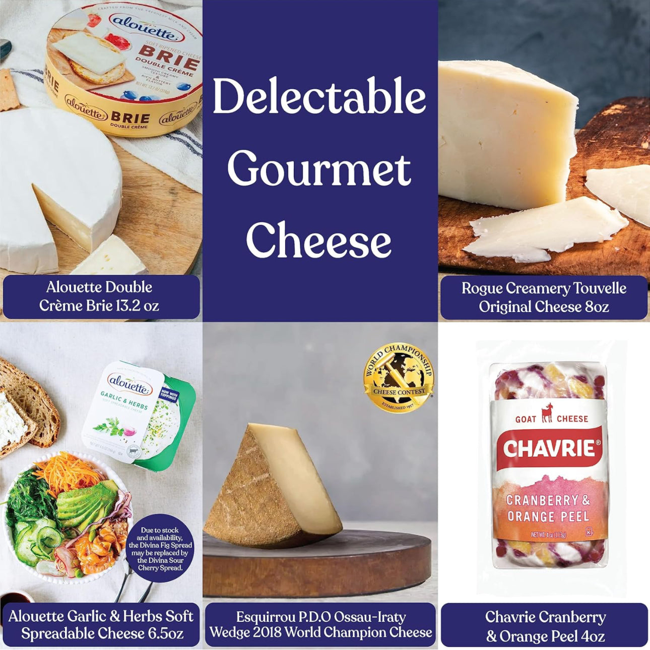 Holiday Kit, Cheese Platter with 5 Gourmet Cheeses and 6 Accompaniments, Cheese Sampler Gift Set