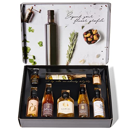 Gourmet Olive Oil Sampler Gift Set, Premium Extra-Virgin Olive Oil from Spain - Garlic, Chili, Smoky Bacon, Mushroom, Jalapeno and More, Set of 8