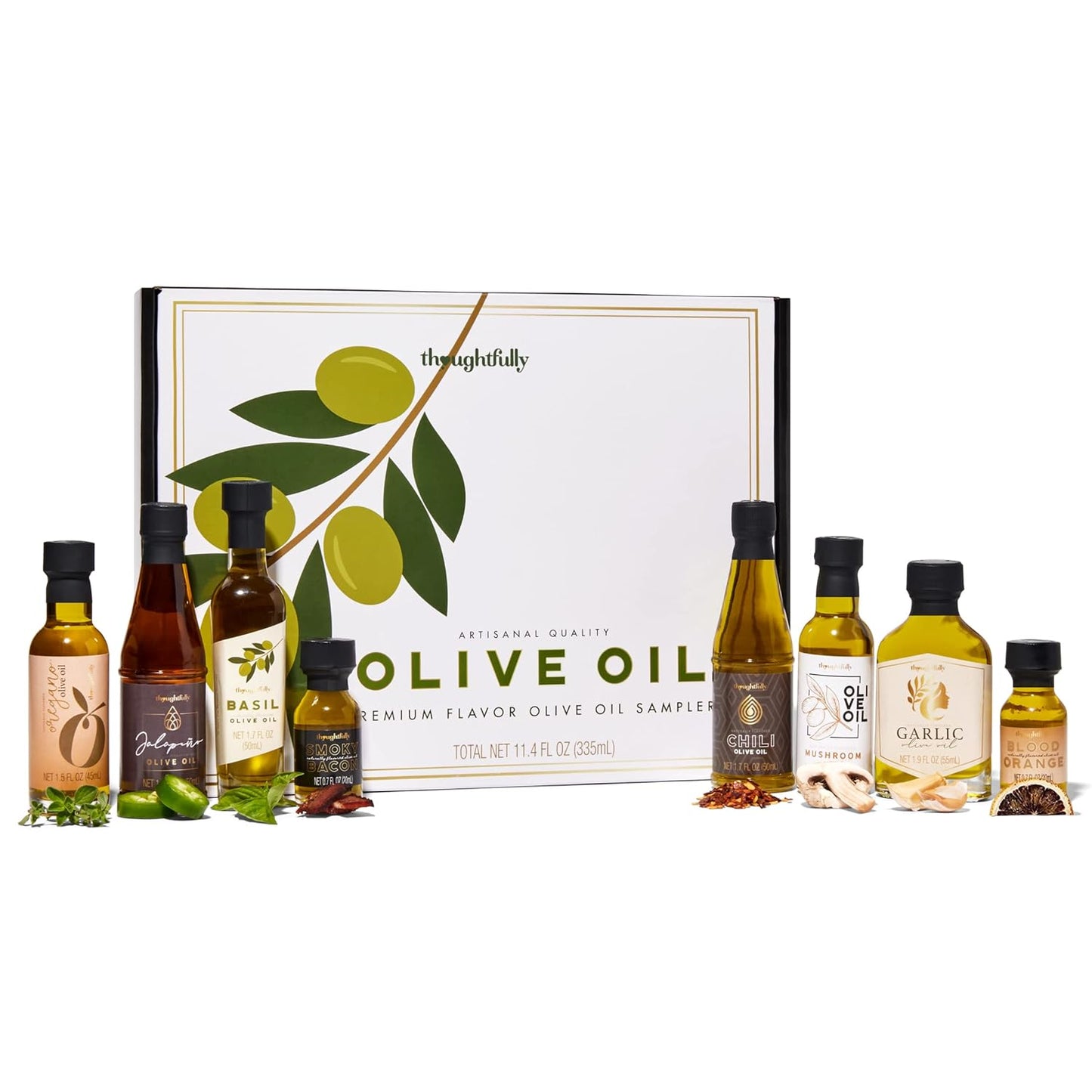 Gourmet Olive Oil Sampler Gift Set, Premium Extra-Virgin Olive Oil from Spain - Garlic, Chili, Smoky Bacon, Mushroom, Jalapeno and More, Set of 8