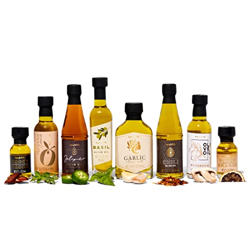 Gourmet Olive Oil Sampler Gift Set, Premium Extra-Virgin Olive Oil from Spain - Garlic, Chili, Smoky Bacon, Mushroom, Jalapeno and More, Set of 8