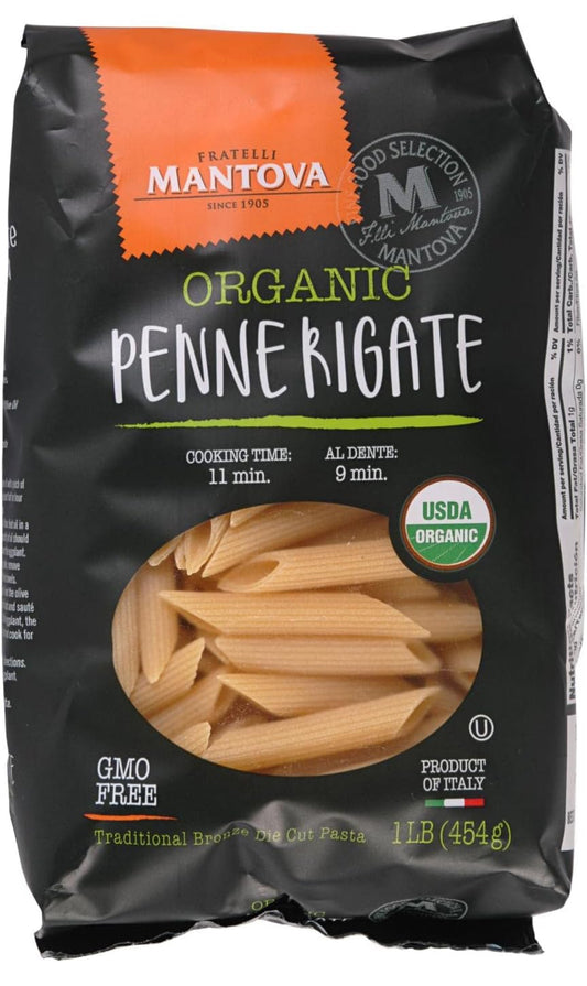 Mantova Italian Organic Penne Rigate Pasta - 100% Durum Semolina Organic Penne Rigate - Product Of Italy, 1 lb - Pack of 6