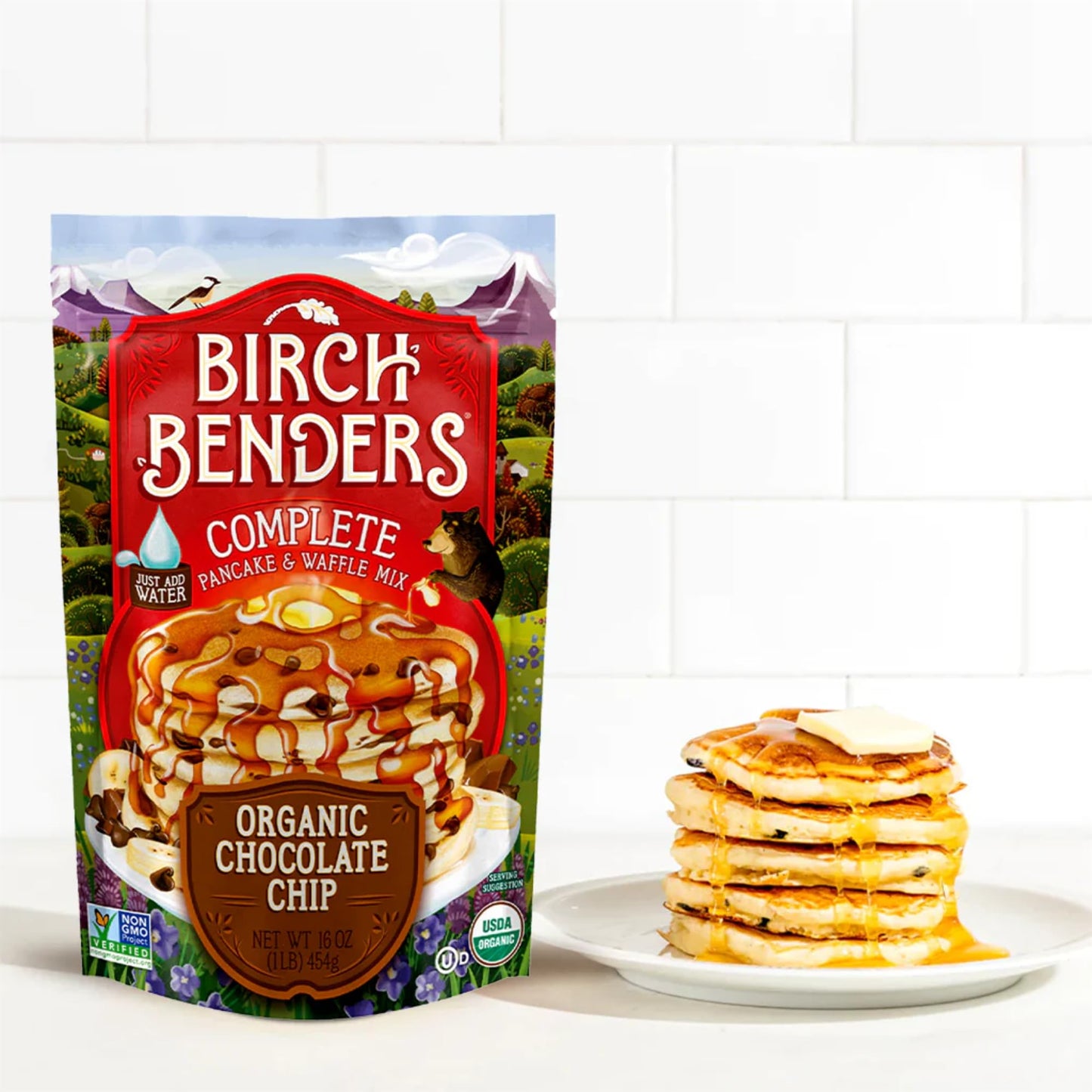 Organic Chocolate Chip Pancake and Waffle Mix, Non-Gmo, Whole Grain - Birch Benders - Pack of 2
