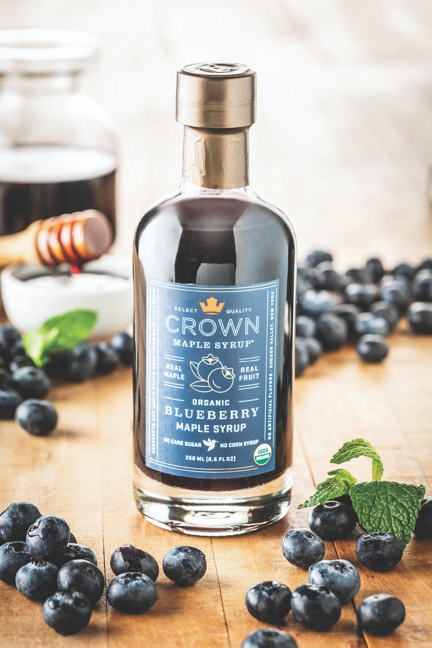 Crown Maple Blueberry Organic Maple Syrup, 8.5 Fl Oz, Pancakes, Waffles, Cocktails, Flavor Marinades Pack of 6
