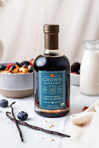 Crown Maple Madagascar Vanilla Infused Organic Maple Syrup, 12.7 Fl Oz, Vanilla Bean - Pancakes, Waffles, Cocktails, Flavor Marinades