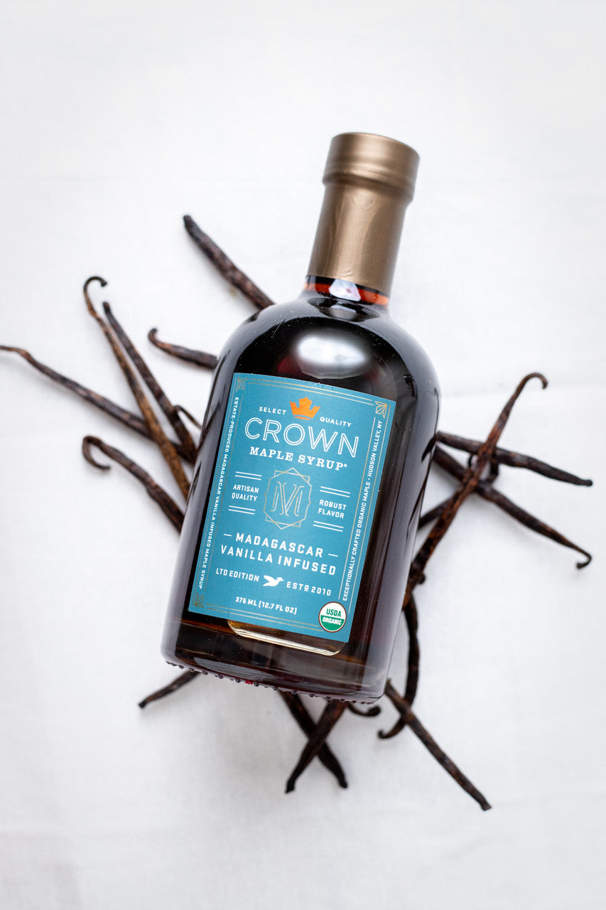 Crown Maple Madagascar Vanilla Infused Organic Maple Syrup, 12.7 Fl Oz, Vanilla Bean - Pancakes, Waffles, Cocktails, Flavor Marinades Pack of 6
