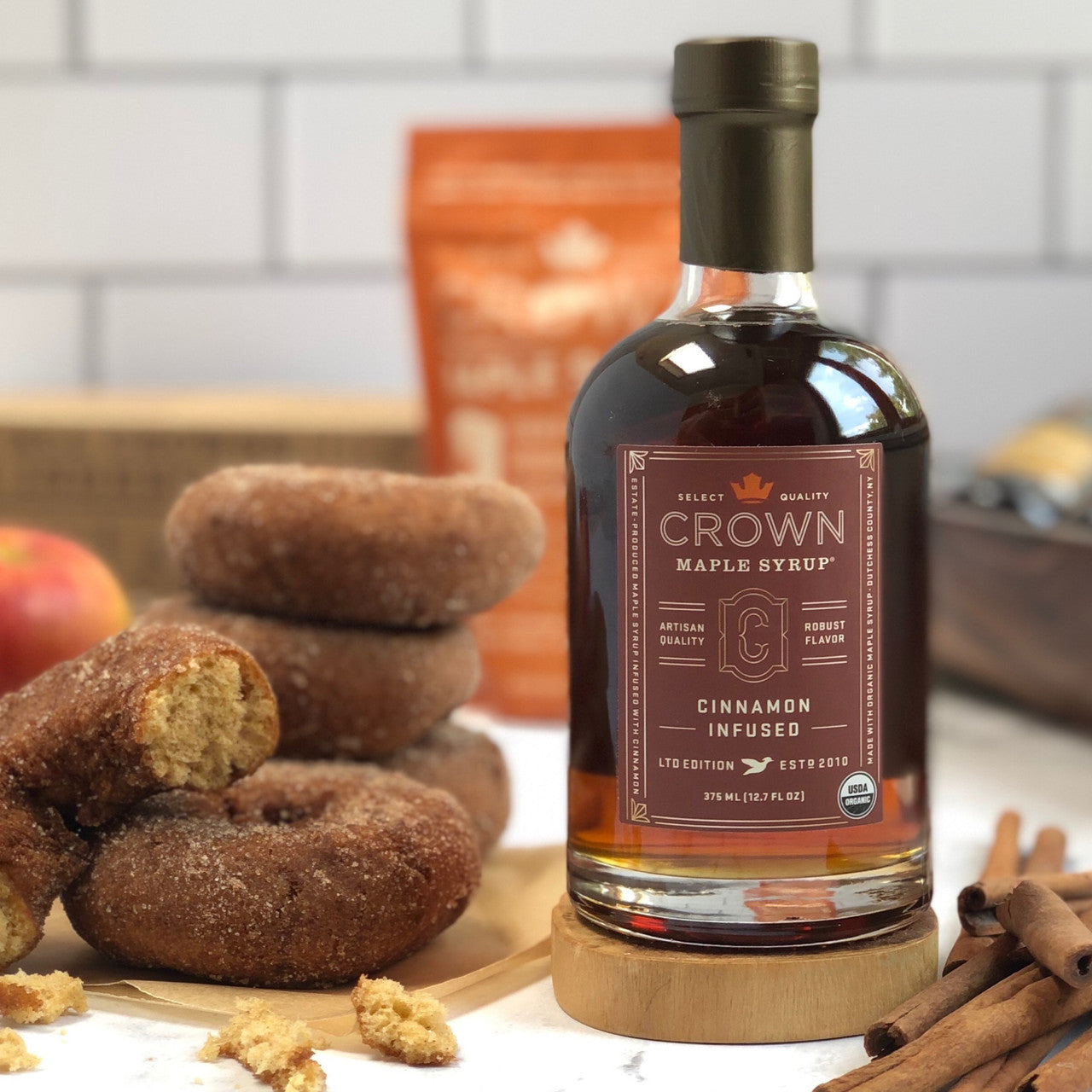 Crown Maple Cinnamon Infused Maple Syrup, 12.7 Fl Oz, Pancakes, Flavor Cocktails, Sticky Buns, Waffles, Certified Organic Pack of 6