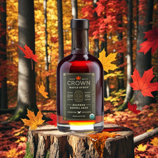 Crown Maple Bourbon Barrel Aged Organic Maple Syrup, 25 Fl Oz, Pancakes, Flavor Cocktails, Marinades and Sauces