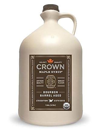 Crown Maple Bourbon Barrel Aged Organic Maple Syrup, 128 Fl Oz, Pancakes, Flavor Cocktails, Marinades and Sauces