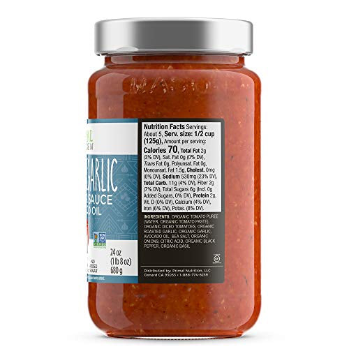 Primal Kitchen Tomato Pasta Sauce, No Added Sugar, Includes 1 Tomato Basil and 1 Roasted Garlic Marinara Sauce - Pack of 2