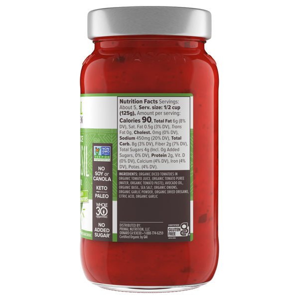 Primal Kitchen Tomato Pasta Sauce, No Added Sugar, Includes 1 Tomato Basil and 1 Roasted Garlic Marinara Sauce - Pack of 2