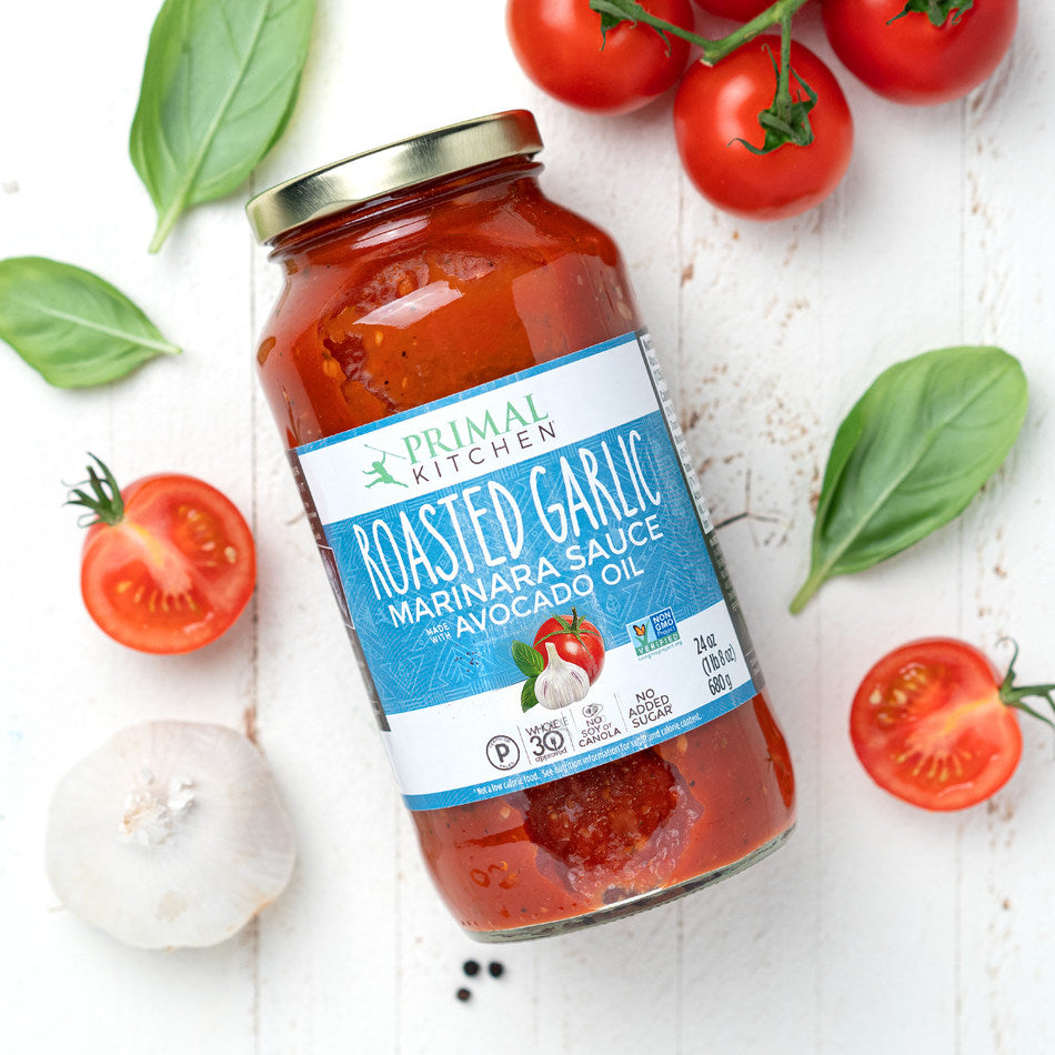 Primal Kitchen Tomato Pasta Sauce, No Added Sugar, Includes 1 Tomato Basil and 1 Roasted Garlic Marinara Sauce - Pack of 2