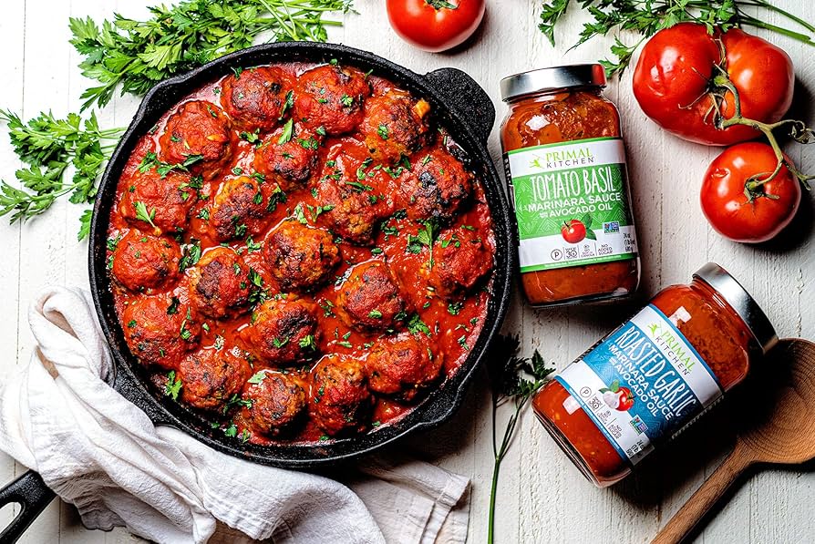 Primal Kitchen Tomato Pasta Sauce, No Added Sugar, Includes 1 Tomato Basil and 1 Roasted Garlic Marinara Sauce - Pack of 2