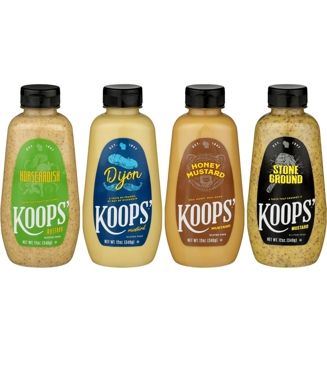 Koops' Best Sellers Mustard Variety Pack – Horseradish, Dijon, Honey Mustard, & Stone Ground
