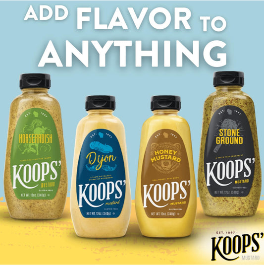 Koops' Best Sellers Mustard Variety Pack – Horseradish, Dijon, Honey Mustard, & Stone Ground