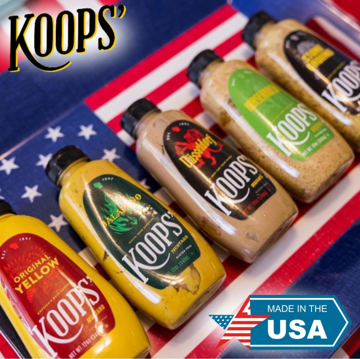 Koops' Best Sellers Mustard Variety Pack – Horseradish, Dijon, Honey Mustard, & Stone Ground
