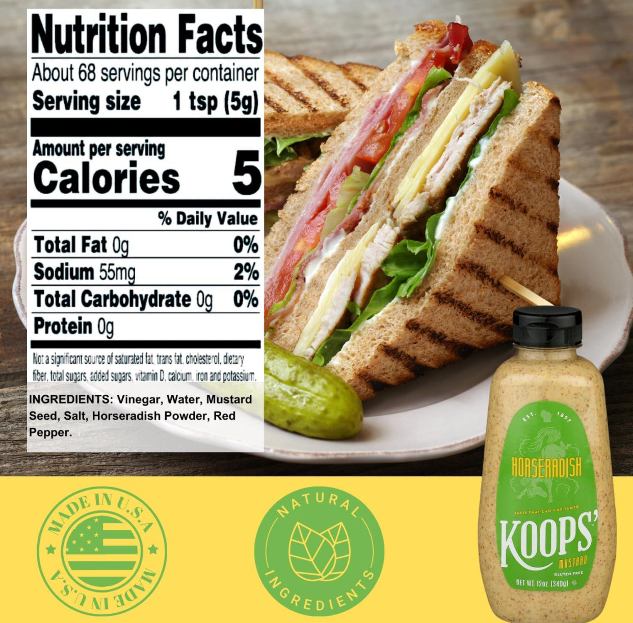 Koops' Best Sellers Mustard Variety Pack – Horseradish, Dijon, Honey Mustard, & Stone Ground