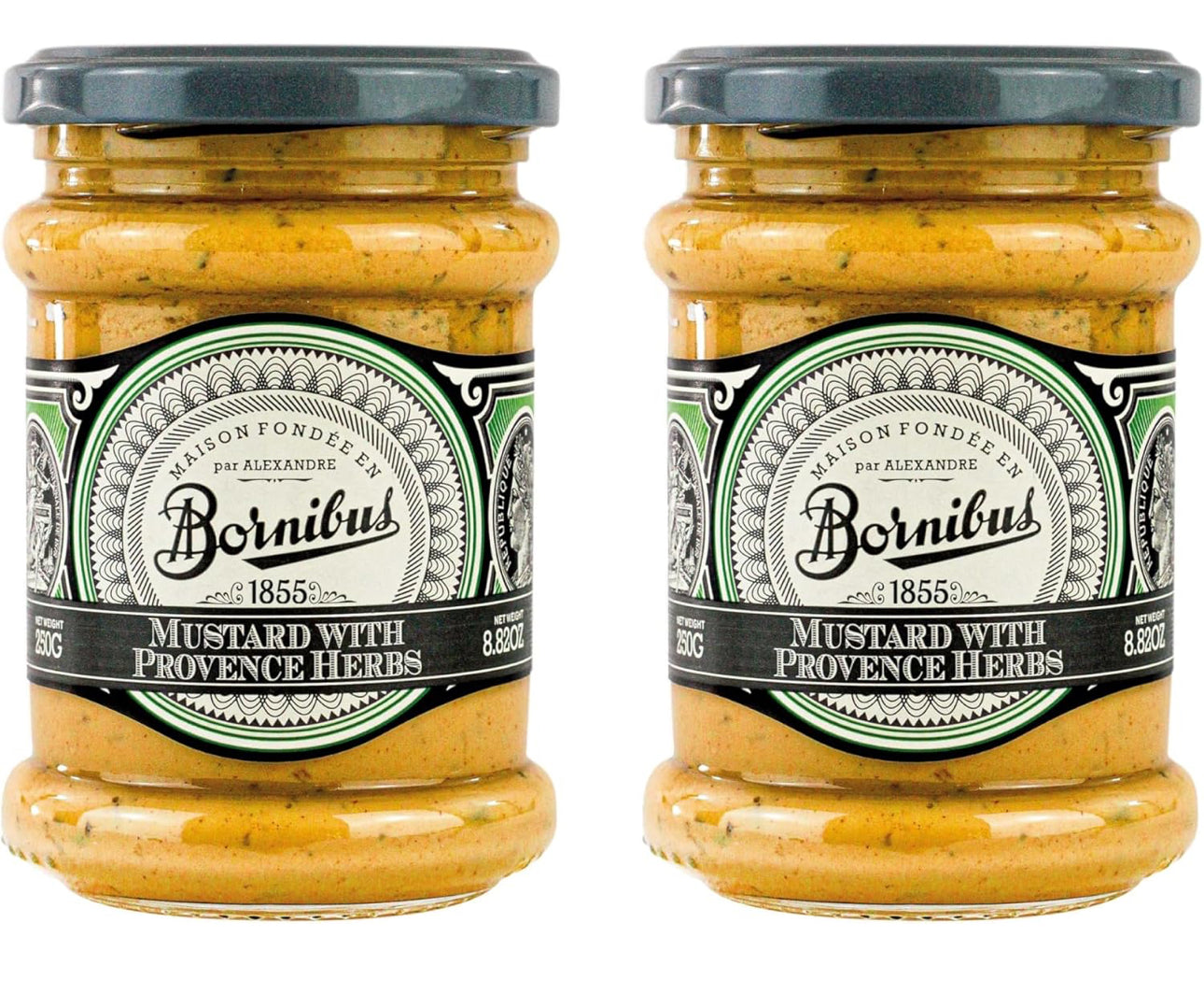 Bornibus Mustard with Herbs de Provence Dipping Sauce, 8.82oz - Gourmet Condiment - French Mustard - Pack of 2