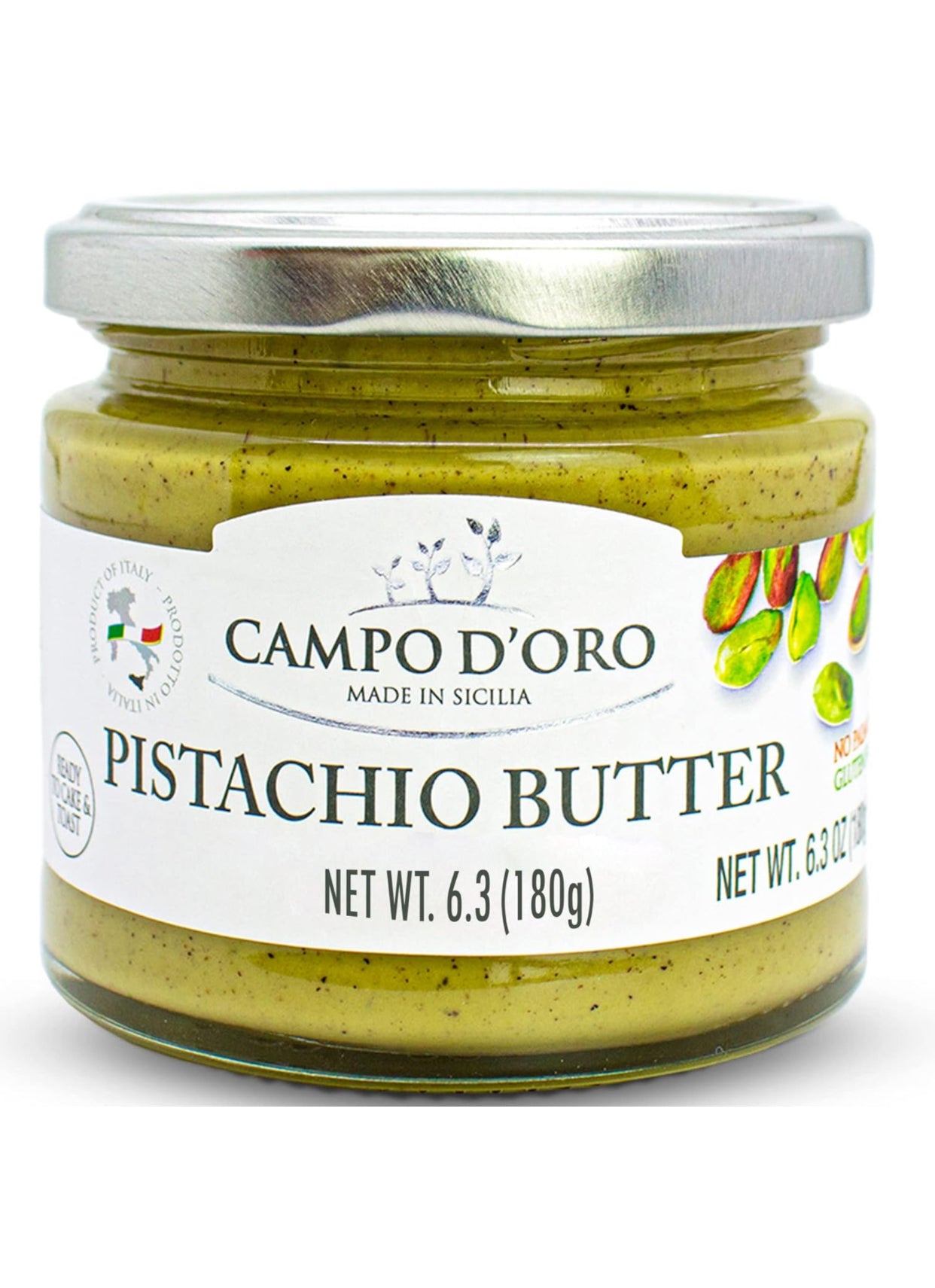 Campo D'Oro Pistachio Nut Butter - Sweet Sicilian Pistachio Cream Spread