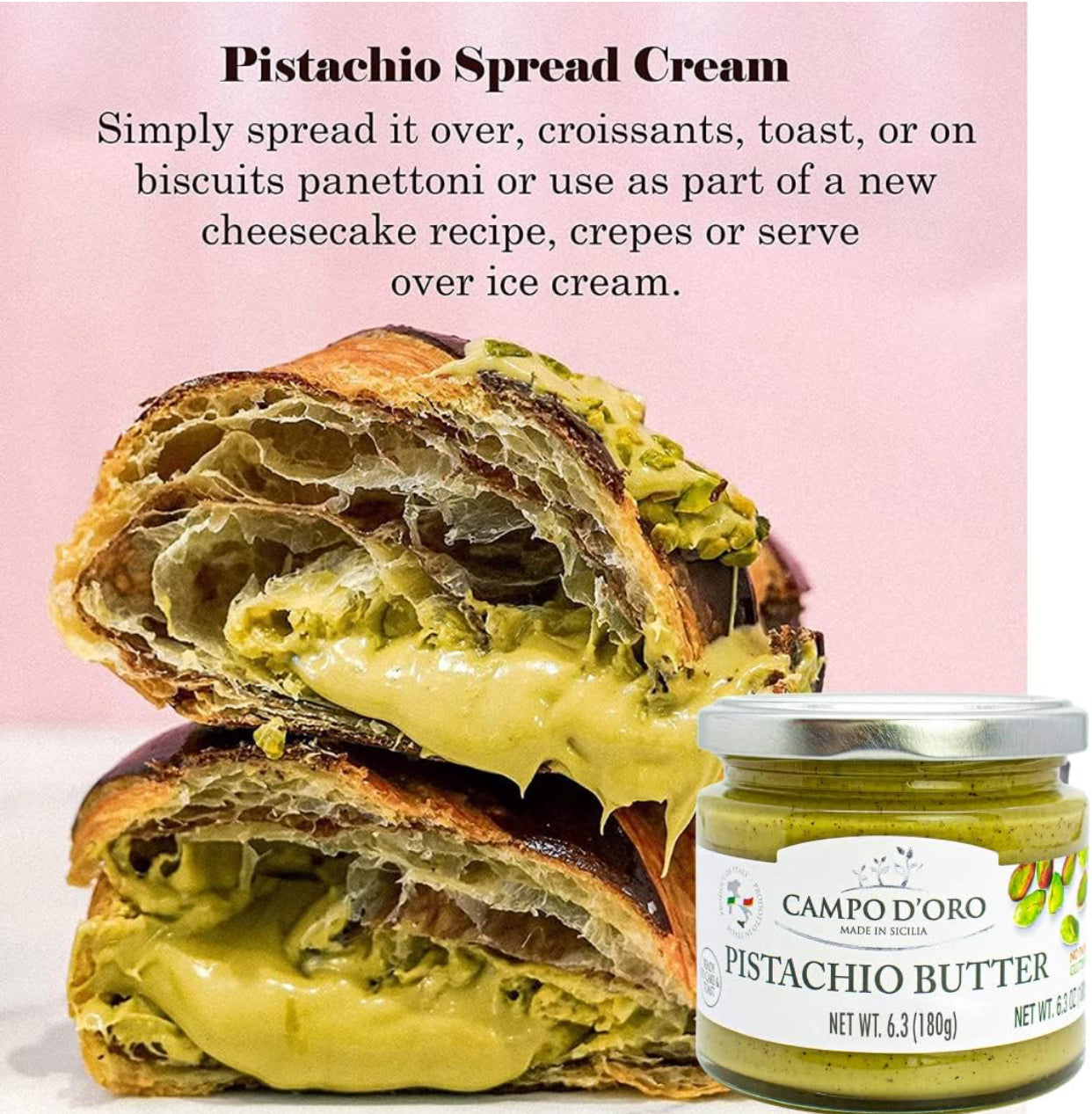 Campo D'Oro Pistachio Nut Butter - Sweet Sicilian Pistachio Cream Spread