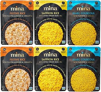 Mina Saffron Rice, Festive Rice, Pearl Couscous, Variety Pack - Pack of 6 - Ready to Eat, Microwavable, Couscous Pearls, Side Dishes, Vegan Protein, Non-GMO, Kosher