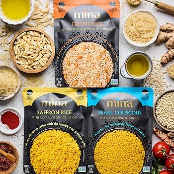 Mina Saffron Rice, Festive Rice, Pearl Couscous, Variety Pack - Pack of 6 - Ready to Eat, Microwavable, Couscous Pearls, Side Dishes, Vegan Protein, Non-GMO, Kosher