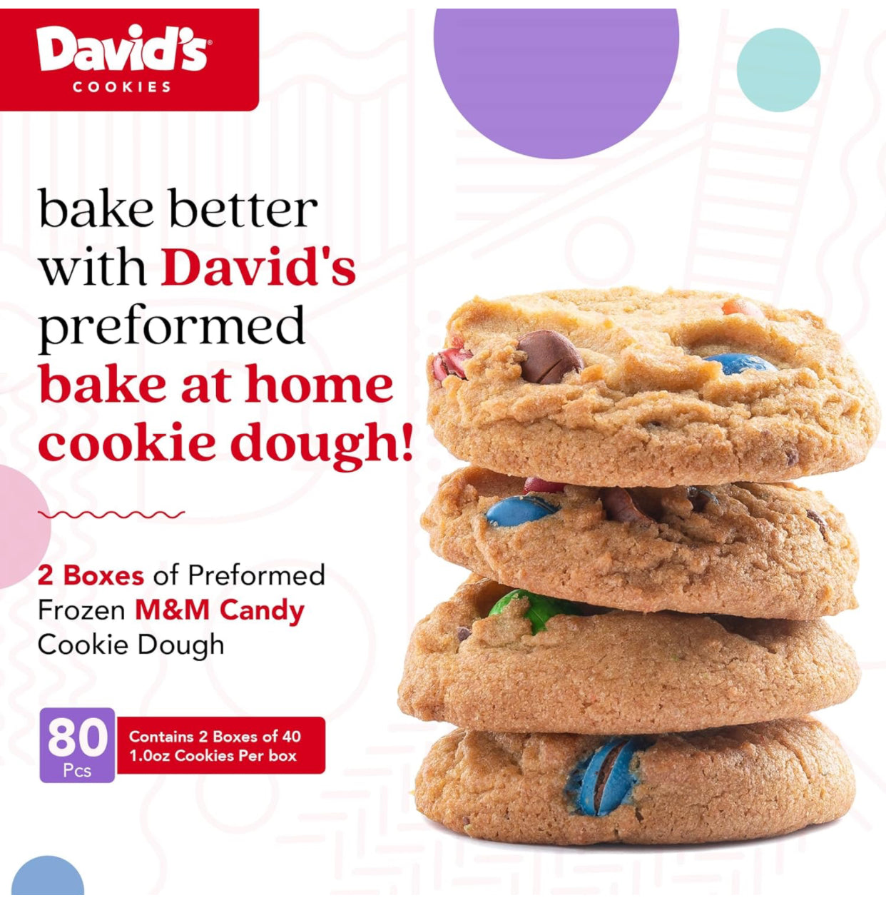 David's Cookies Preformed Frozen Cookie Dough - Cookie Dough Candy - includes 80