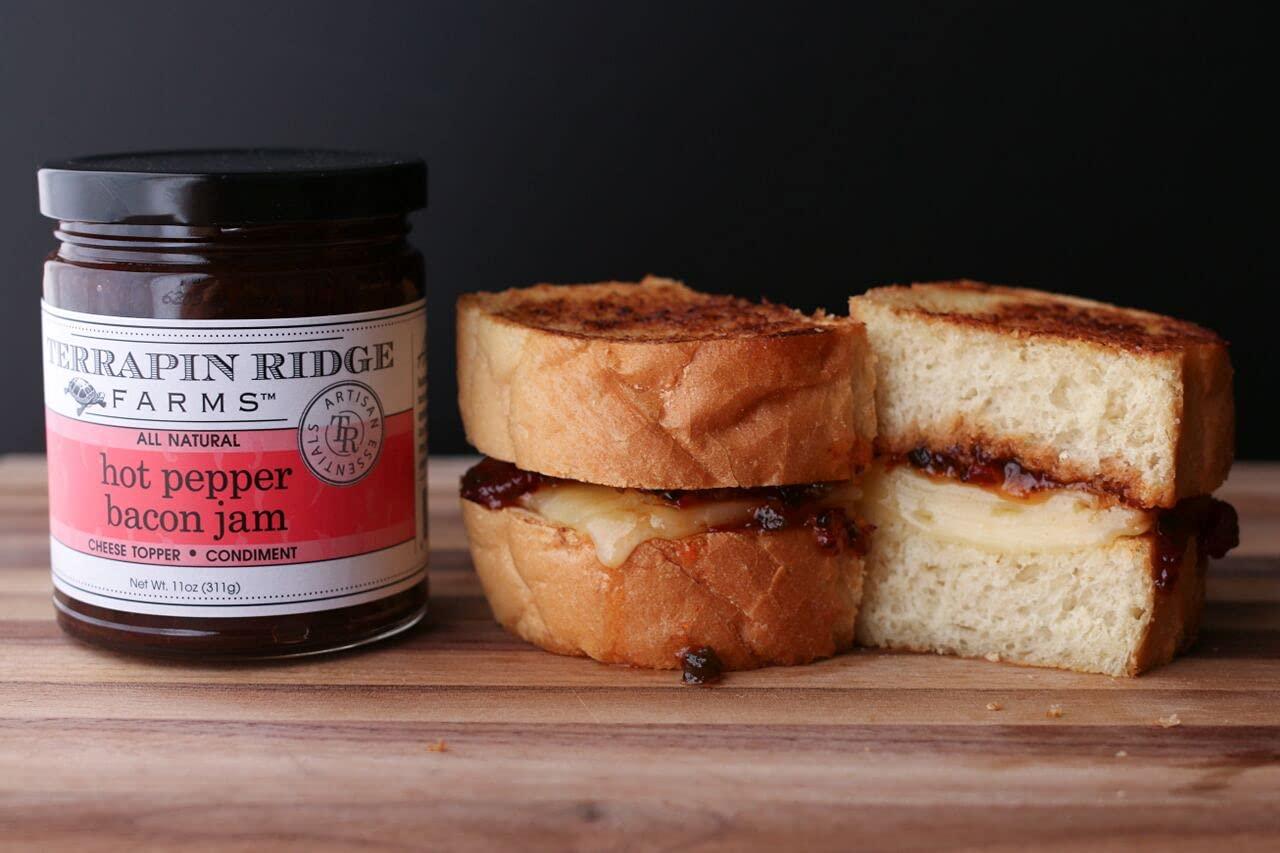 Terrapin Ridge Farms Bacon Me Crazy Sampler Set – One Jar Each of Hot Pepper Bacon Jam, Apple Maple Bacon Jam, and Hot Pepper Berry Bacon Jam