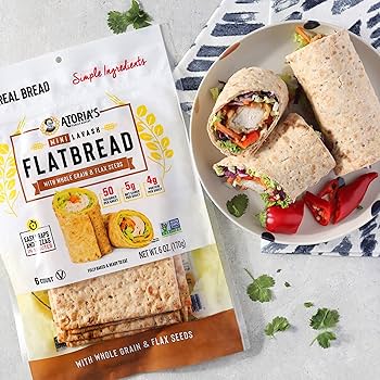 Atoria's Family Bakery Whole Grain & Flax Lavash Flatbread, Lavash Wraps | Fresh Baked, All Natural, GMO Free, and No Artificial Preservatives or Flavors, 5 Sheets - Pack of 10