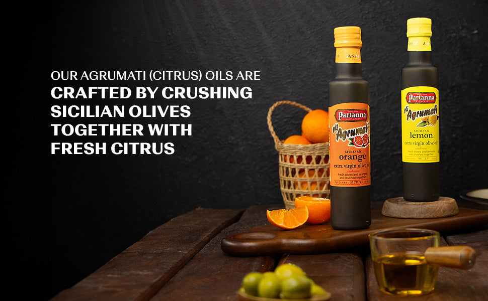 Partanna Extra Virgin Olive Oil Pressed with Sicilian Moro Orange - Premium Flavored Extra Virgin Olive Oil - Harvested in Sicily, First Cold Pressed